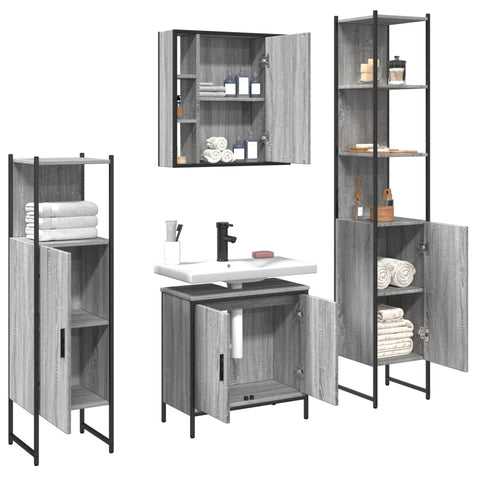 vidaXL 4 Piece Bathroom Cabinet Set Grey Sonoma Engineered Wood