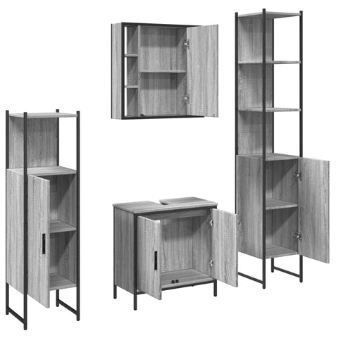 vidaXL 4 Piece Bathroom Cabinet Set Grey Sonoma Engineered Wood