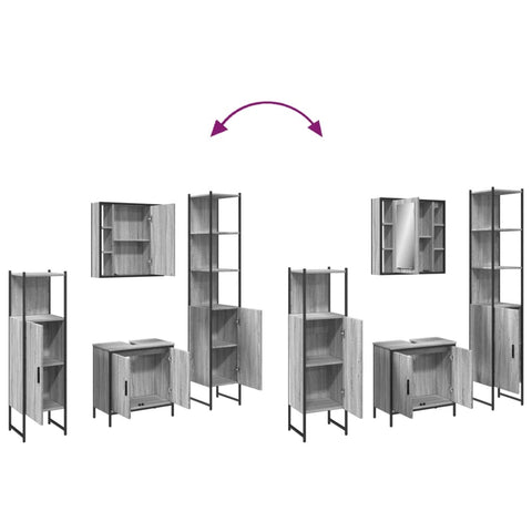 vidaXL 4 Piece Bathroom Cabinet Set Grey Sonoma Engineered Wood