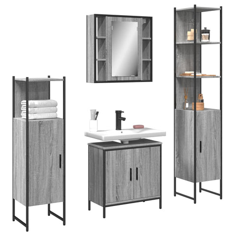 vidaXL 4 Piece Bathroom Cabinet Set Grey Sonoma Engineered Wood