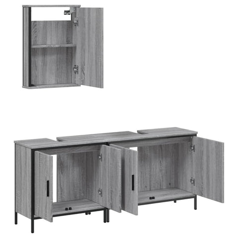 vidaXL 3 Piece Bathroom Furniture Set Grey Sonoma Engineered Wood