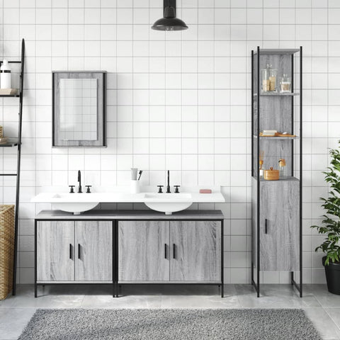 vidaXL 4 Piece Bathroom Furniture Set Grey Sonoma Engineered Wood