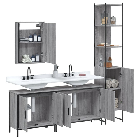 vidaXL 4 Piece Bathroom Furniture Set Grey Sonoma Engineered Wood