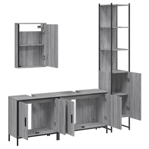 vidaXL 4 Piece Bathroom Furniture Set Grey Sonoma Engineered Wood