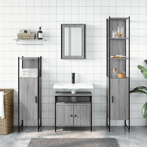vidaXL 4 Piece Bathroom Furniture Set Grey Sonoma Engineered Wood