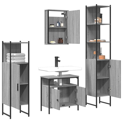 vidaXL 4 Piece Bathroom Furniture Set Grey Sonoma Engineered Wood