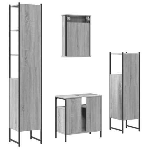vidaXL 4 Piece Bathroom Furniture Set Grey Sonoma Engineered Wood