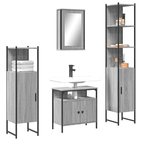 vidaXL 4 Piece Bathroom Furniture Set Grey Sonoma Engineered Wood