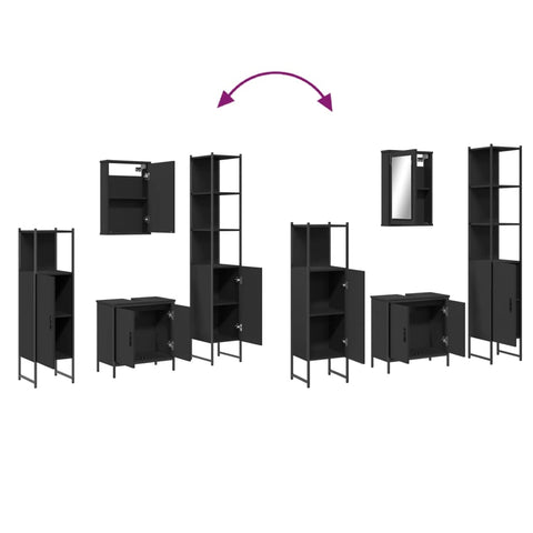 vidaXL 4 Piece Bathroom Furniture Set Black Engineered Wood