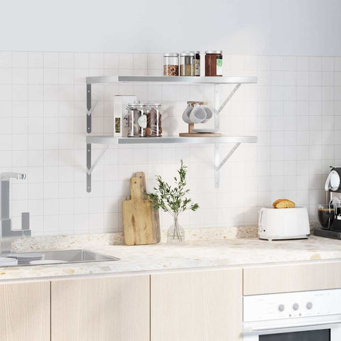 vidaXL Wall Shelves 2 pcs 75x40 cm Silver Stainless Steel
