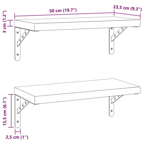 vidaXL Wall Shelves 2 pcs 50x23.5 cm Black Stainless Steel