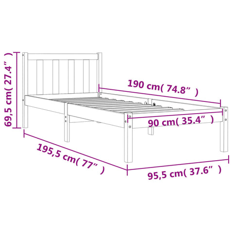 vidaXL Bed Frame without Mattress Wax Brown 90x190 cm Single Solid Wood Pine
