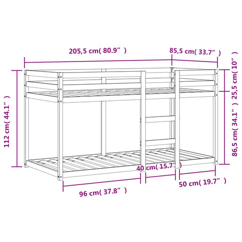 vidaXL Bunk Bed without Mattress Wax Brown 80x200 cm Solid Wood Pine