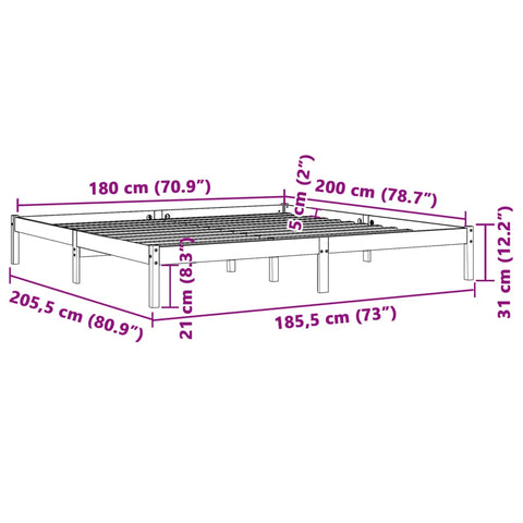 vidaXL Bed Frame without Mattress Wax Brown 180x200 cm Super King Solid Wood Pine