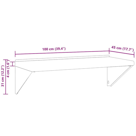 vidaXL Wall Shelf 100x45x31 cm Silver Stainless Steel