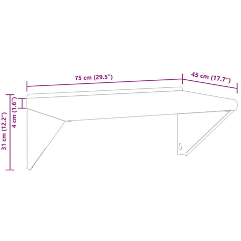 vidaXL Wall Shelf 75x45x31 cm Silver Stainless Steel