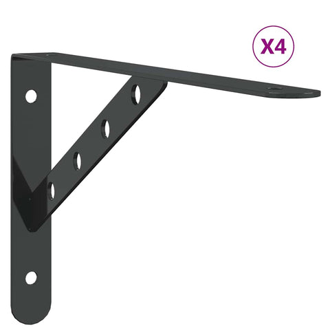 vidaXL Shelf Brackets 4 pcs 30x2.5x15.5 cm Black Stainless Steel
