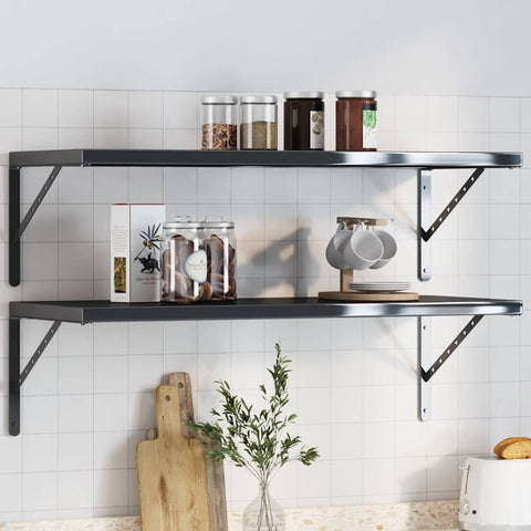 vidaXL Shelf Brackets 4 pcs 40x2.5x25 cm Black Stainless Steel