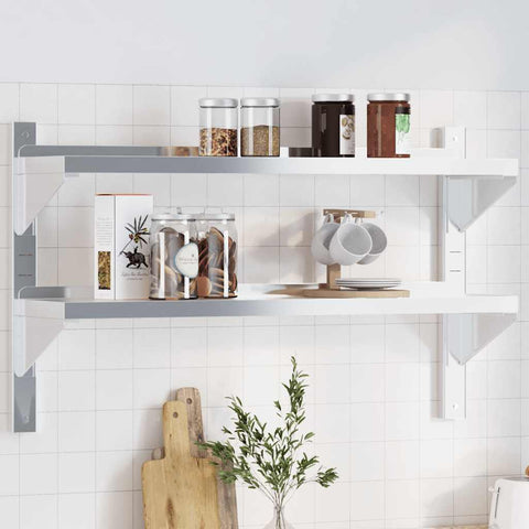 vidaXL 2-Tier Wall Shelf 100x23.5x60 cm Silver Stainless Steel