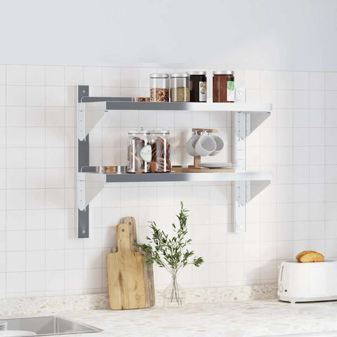 vidaXL 2-Tier Wall Shelf 75x23.5x60 cm Silver Stainless Steel