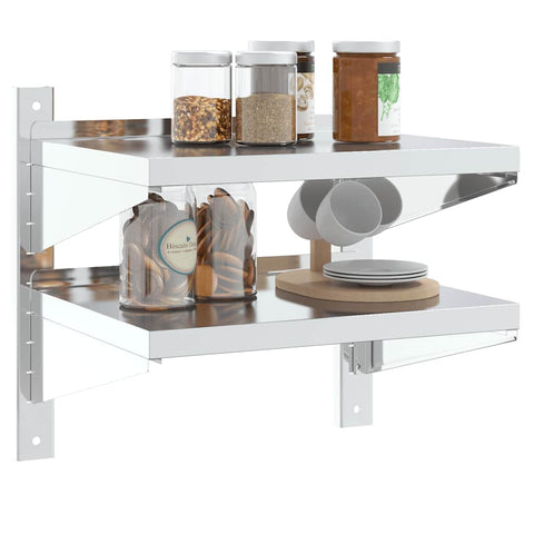 vidaXL 2-Tier Wall Shelf 50x40x48 cm Silver Stainless Steel