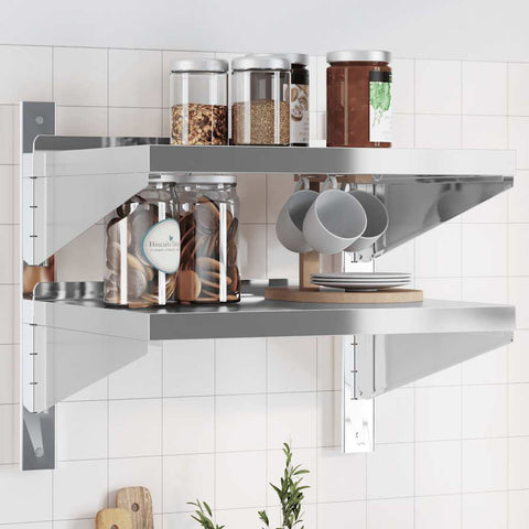 vidaXL 2-Tier Wall Shelf 50x40x48 cm Silver Stainless Steel