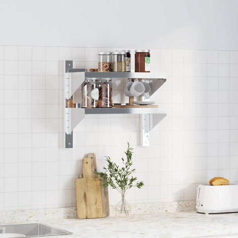 vidaXL 2-Tier Wall Shelf 50x23.5x48 cm Silver Stainless Steel
