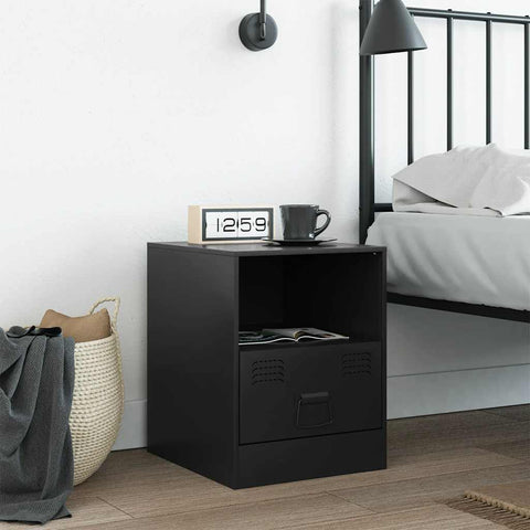 vidaXL Bedside Cabinet Black 34.5x39x44 cm Steel