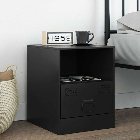vidaXL Bedside Cabinet Black 34.5x39x44 cm Steel