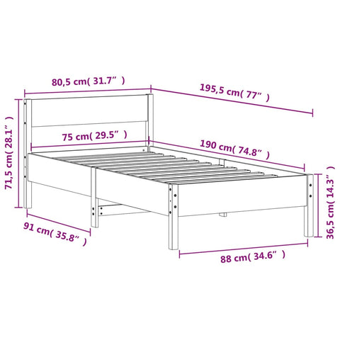 vidaXL Bed Frame without Mattress White 75x190 cm Small Single Solid Wood Pine