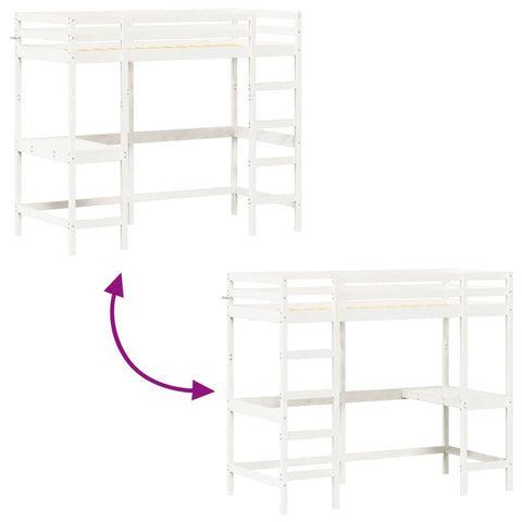 vidaXL Loft Bed without Mattress White 100x200 cm Solid Wood Pine