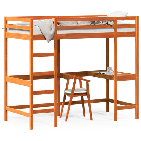 vidaXL Loft Bed without Mattress Wax Brown 90x200 cm Solid Wood Pine