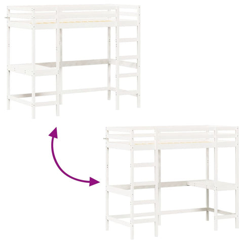 vidaXL Loft Bed without Mattress White 90x190 cm Single Solid Wood Pine