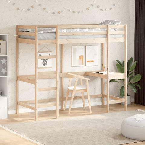 vidaXL Loft Bed without Mattress 75x190 cm Small Single Solid Wood Pine