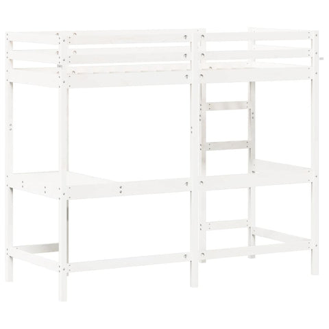 vidaXL Loft Bed without Mattress White 75x190 cm Small Single Solid Wood Pine