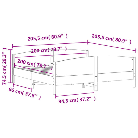 vidaXL Bed Frame without Mattress Wax Brown 200x200 cm Solid Wood Pine
