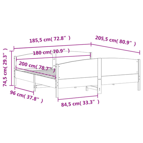 vidaXL Bed Frame without Mattress Wax Brown 180x200 cm Super King Solid Wood Pine