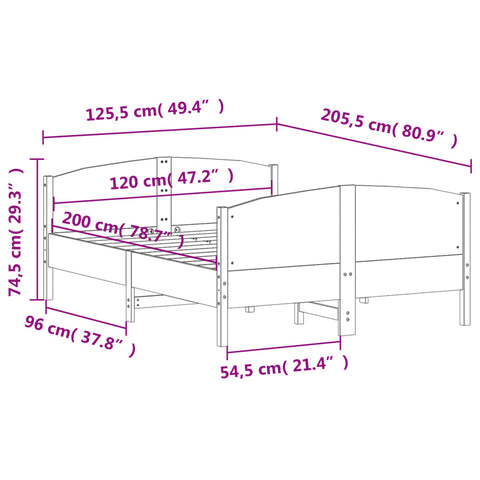 vidaXL Bed Frame without Mattress White 120x200 cm Solid Wood Pine