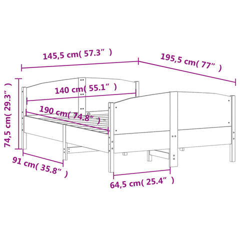 vidaXL Bed Frame without Mattress White 140x190 cm Solid Wood Pine