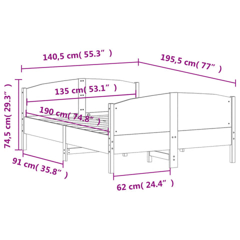 vidaXL Bed Frame without Mattress 135x190 cm Double Solid Wood Pine