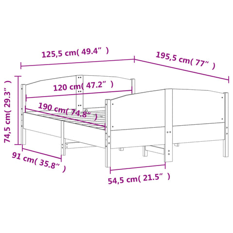 vidaXL Bed Frame without Mattress Wax Brown 120x190 cm Small Double Solid Wood Pine
