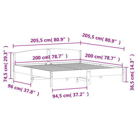 vidaXL Bed Frame without Mattress White 200x200 cm Solid Wood Pine