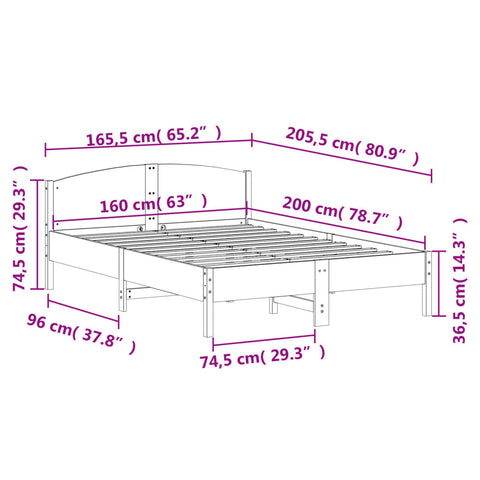 vidaXL Bed Frame without Mattress 160x200 cm Solid Wood Pine