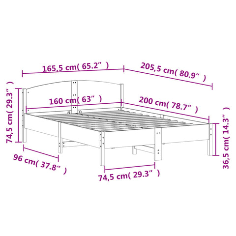 vidaXL Bed Frame without Mattress Wax Brown 160x200 cm Solid Wood Pine