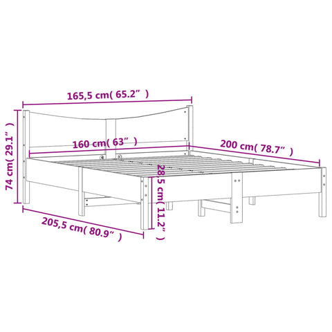 vidaXL Bed Frame without Mattress 160x200 cm Solid Wood Pine