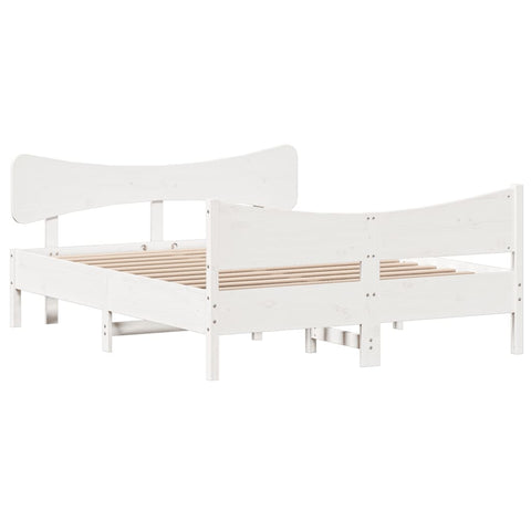 vidaXL Bed Frame without Mattress White 150x200 cm King Size Solid Wood Pine