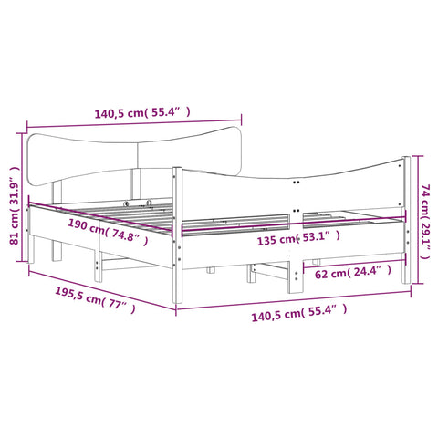vidaXL Bed Frame without Mattress White 135x190 cm Double Solid Wood Pine