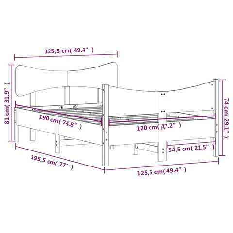 vidaXL Bed Frame without Mattress 120x190 cm Small Double Solid Wood Pine