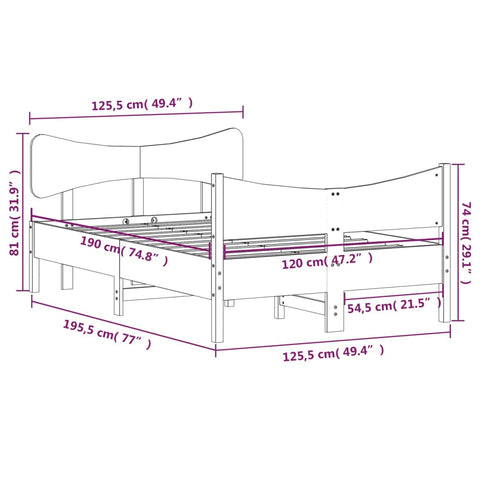 vidaXL Bed Frame without Mattress White 120x190 cm Small Double Solid Wood Pine