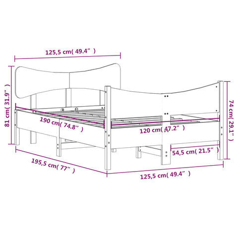 vidaXL Bed Frame without Mattress Wax Brown 120x190 cm Small Double Solid Wood Pine